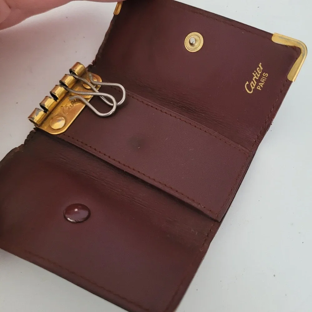 Cartier Vintage Burgundy Leather Key Holder Case Must de Cartier Gold Hardware